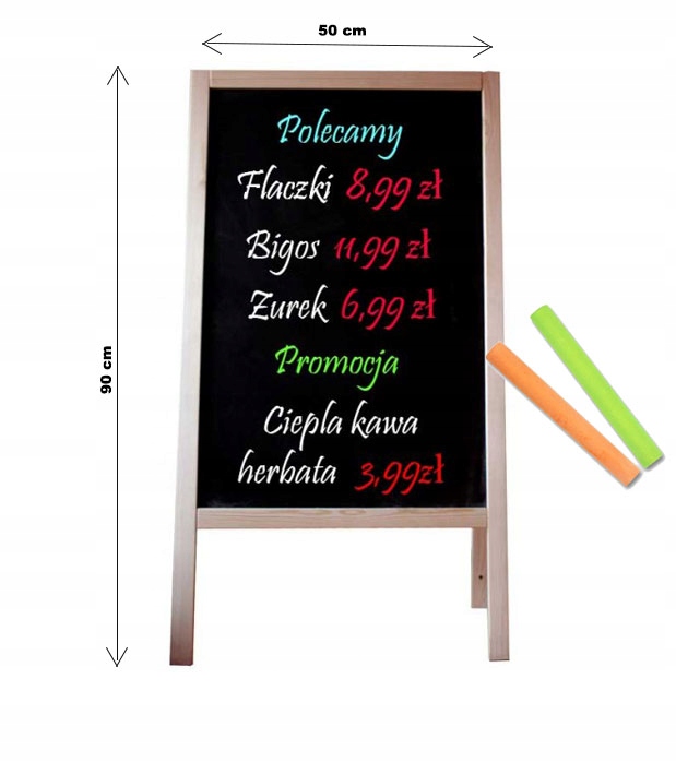 POTYKACZ KREDOWY STOJAK REKLAMOWY DWUSTRONNY DREWNIANY DUŻY M + GRATIS Typ dwustronny