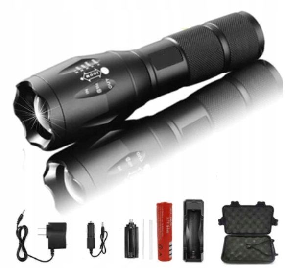 MOCNA LATARKA TAKTYCZNA LED USB WOJSKOWA AKUMULATOR ZOOM NA BIWAK KEMPING
