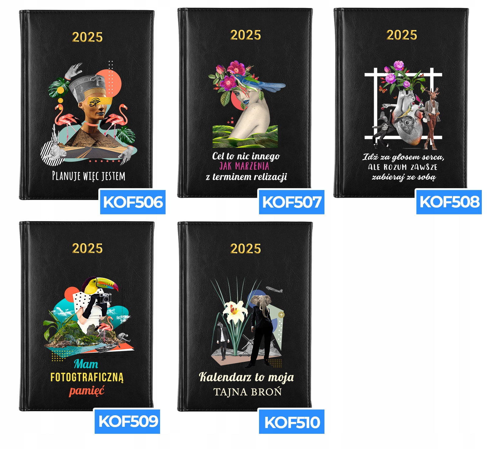 KALENDARZ A5 2025 CZARNY Planer MARZENIA Z TERMINEM REALIZACJI Wzory Okładka twarda