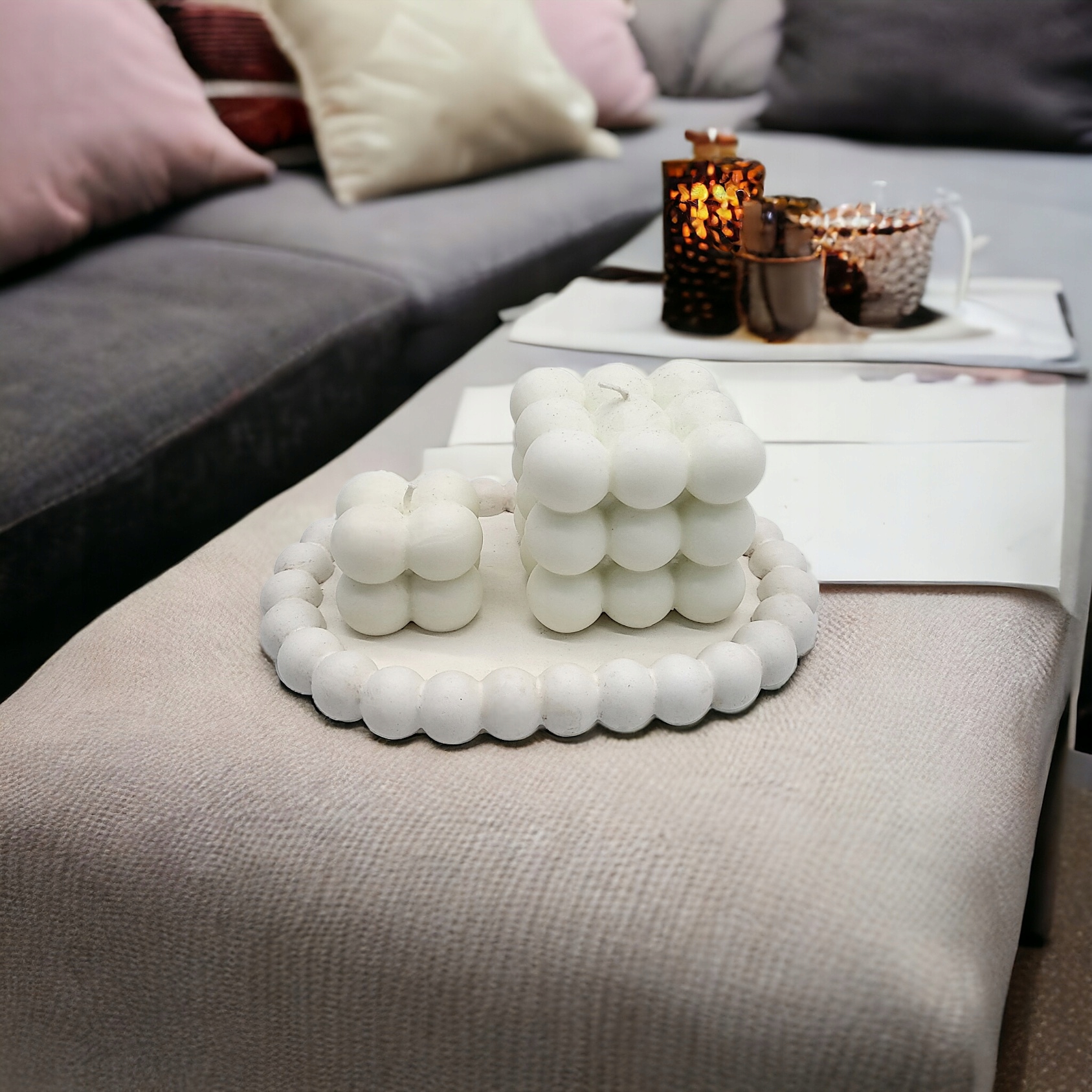 Sójové svíčky Bubble 2 ks na podstavci