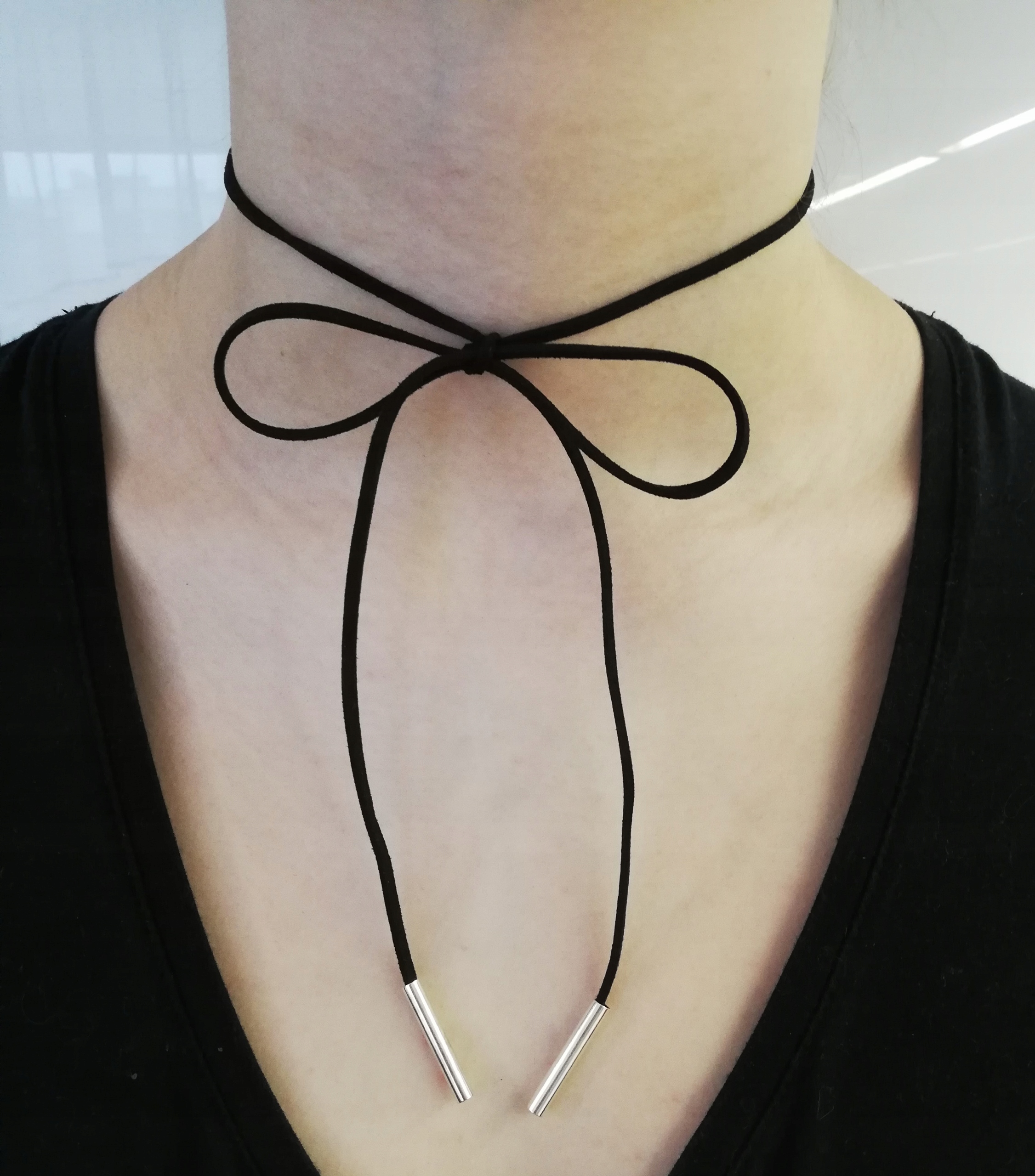 

Choker Na Szyje kokardka zamsz sznurek Sznurówki