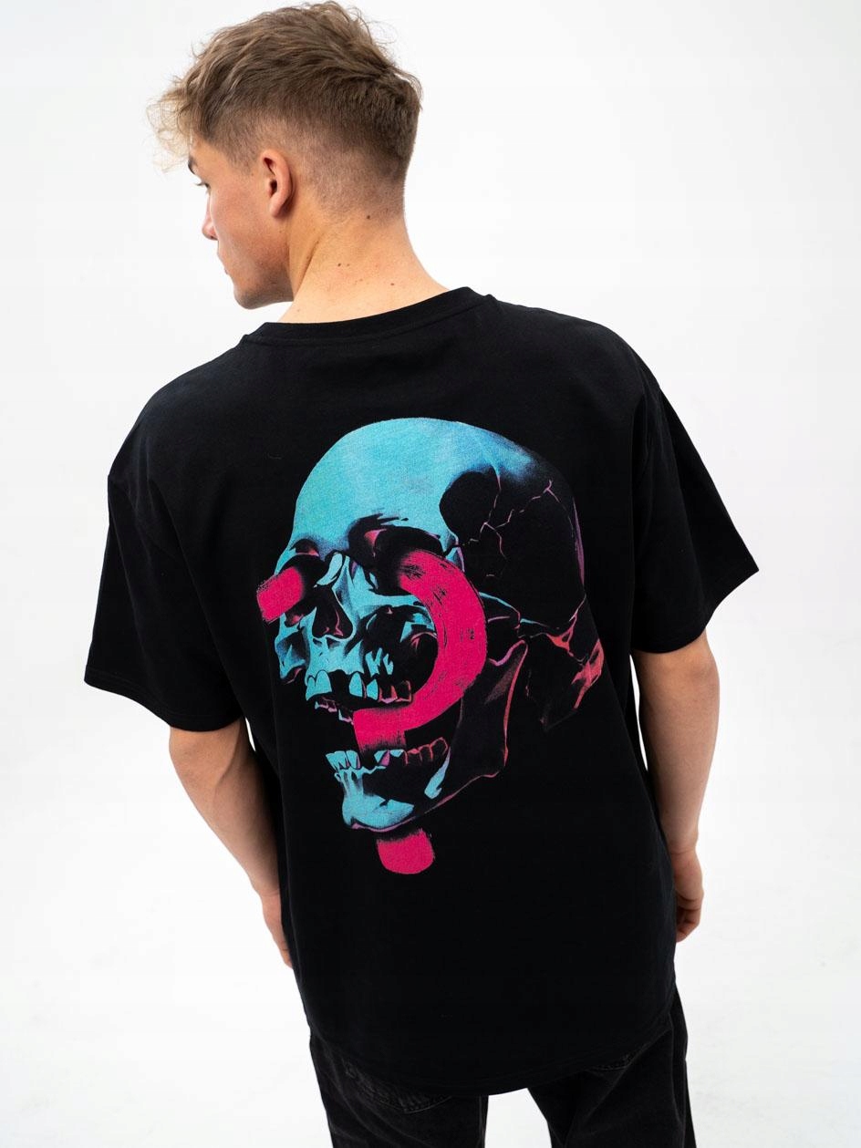 Pánské Tričko Oversize tričko krátký rukáv s potiskem lebka Skull M