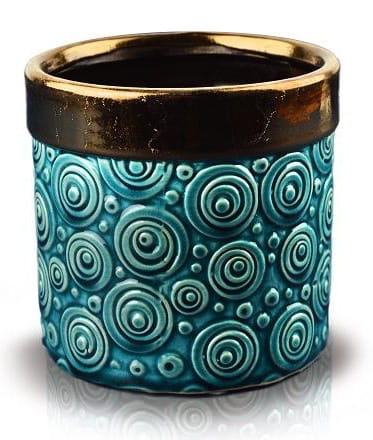 Osłonka CERAMICZNA Doniczka Turkus Miedziana 14 cm