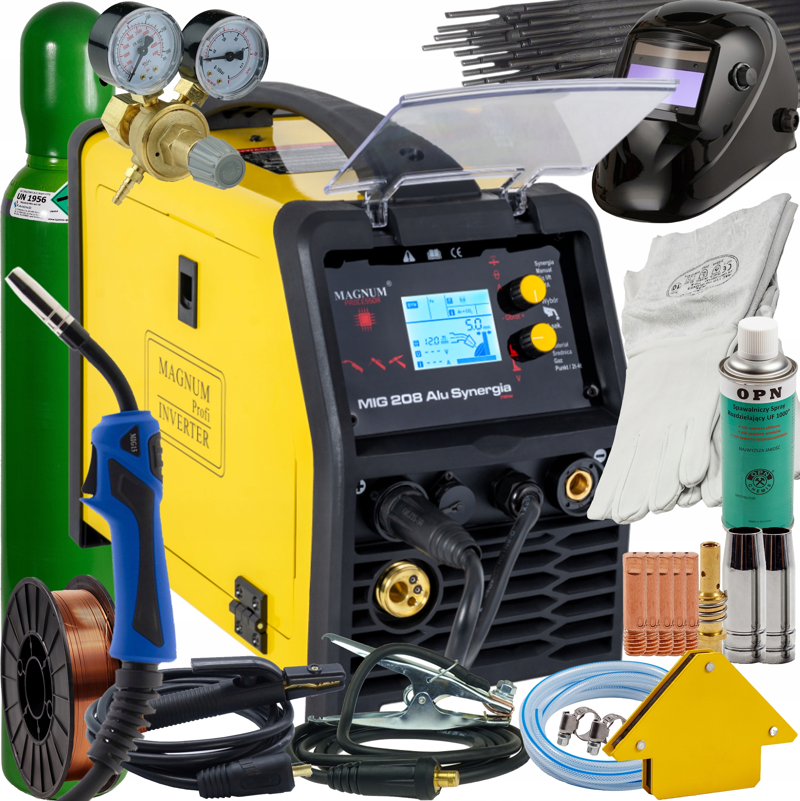 Spawarka Magnum Mig 208 Alu Synergia Mig/mag Mma Tig Flux 200A 230V ZESTAW1