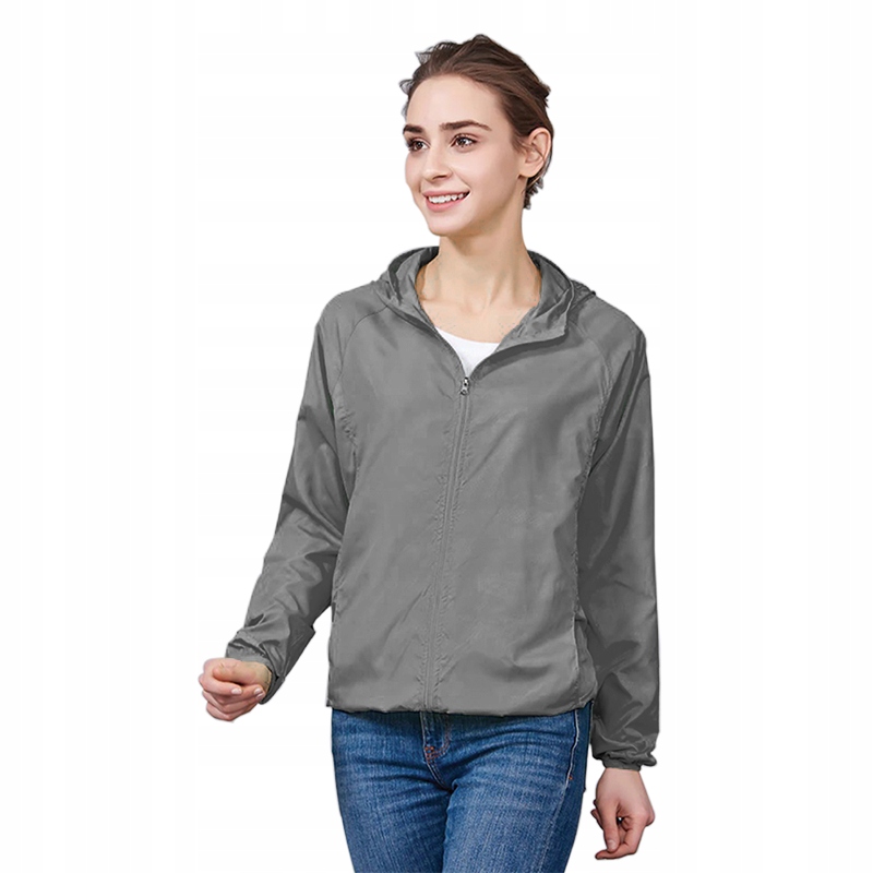 KURTKA PRZECIWDESZCZOWA Z KAPTUREM WIATRÓWKA LEKKA UNISEX SZARA ROZ XXXL Kaptur z kapturem