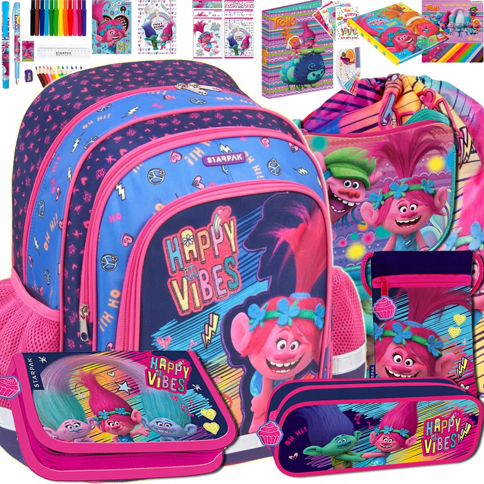 БОЛЬШОЙ НАБОР РЮКЗАК РАНЕЦ ЛЕГКИЙ ШКОЛЬНЫЙ TROLLS