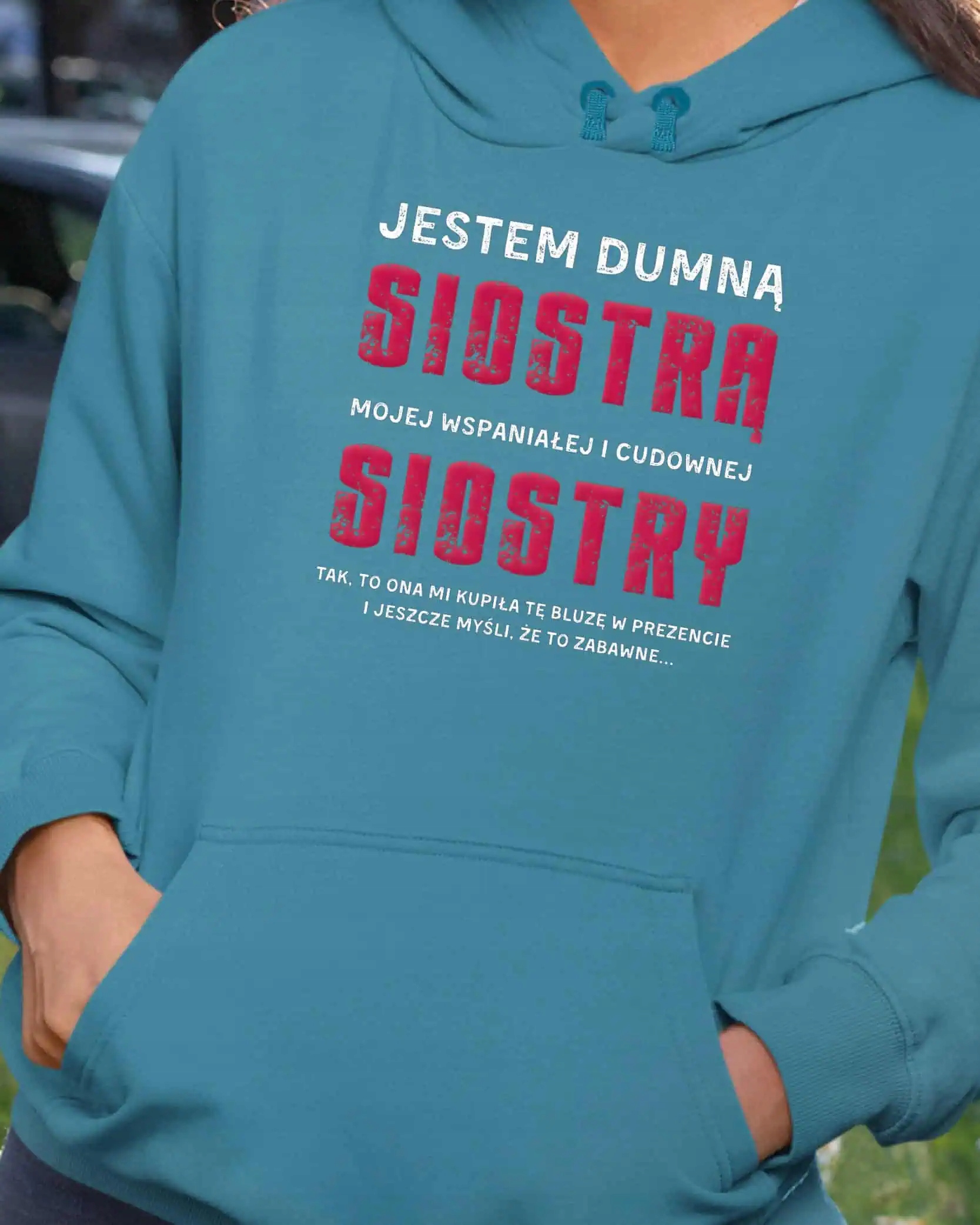 Mikina s kapucí Dárek pro sestru od sestry Legrační modrá XL