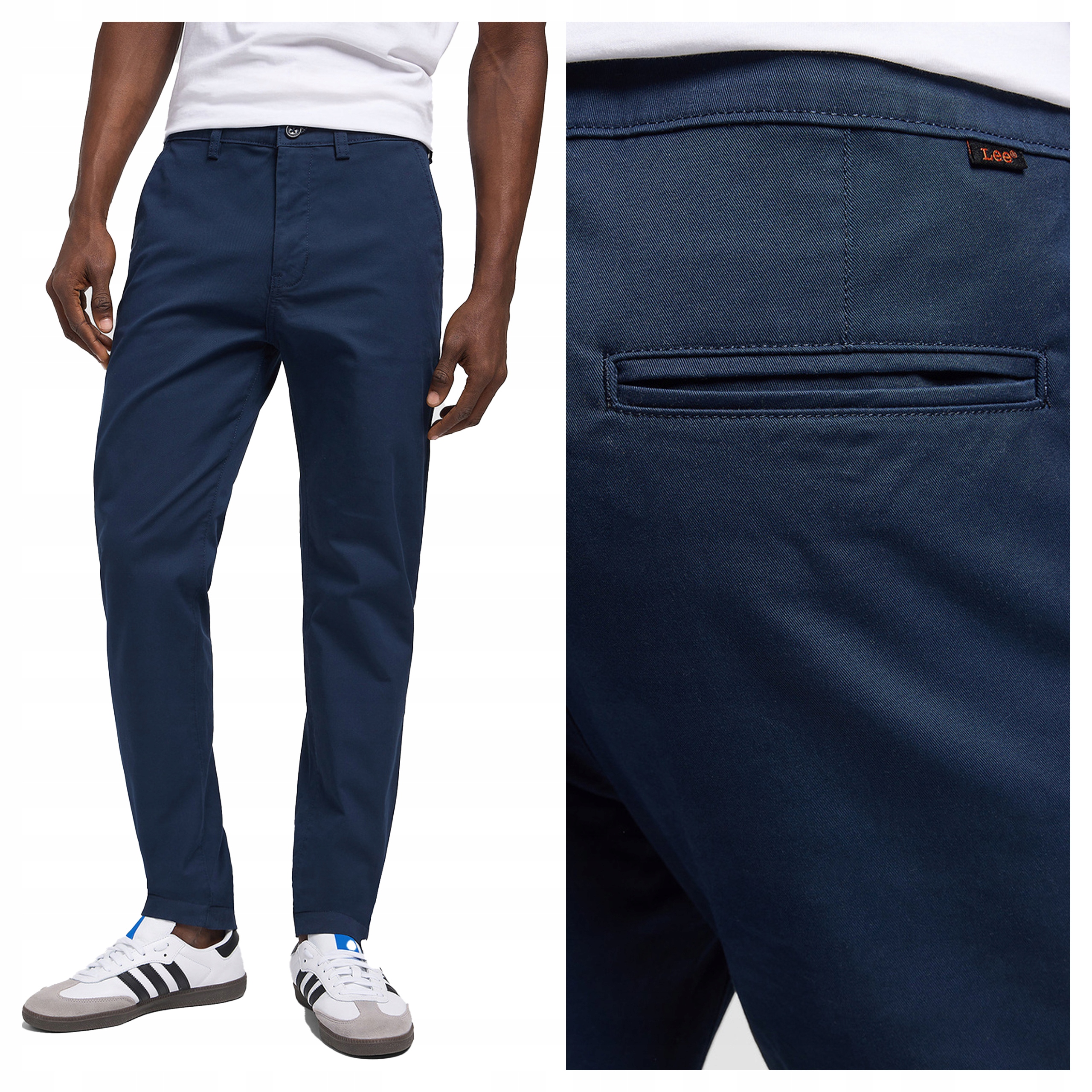 Pánské látkové kalhoty Chino Lee Slim Chino Slim Fit Tmavě modré W36 L32