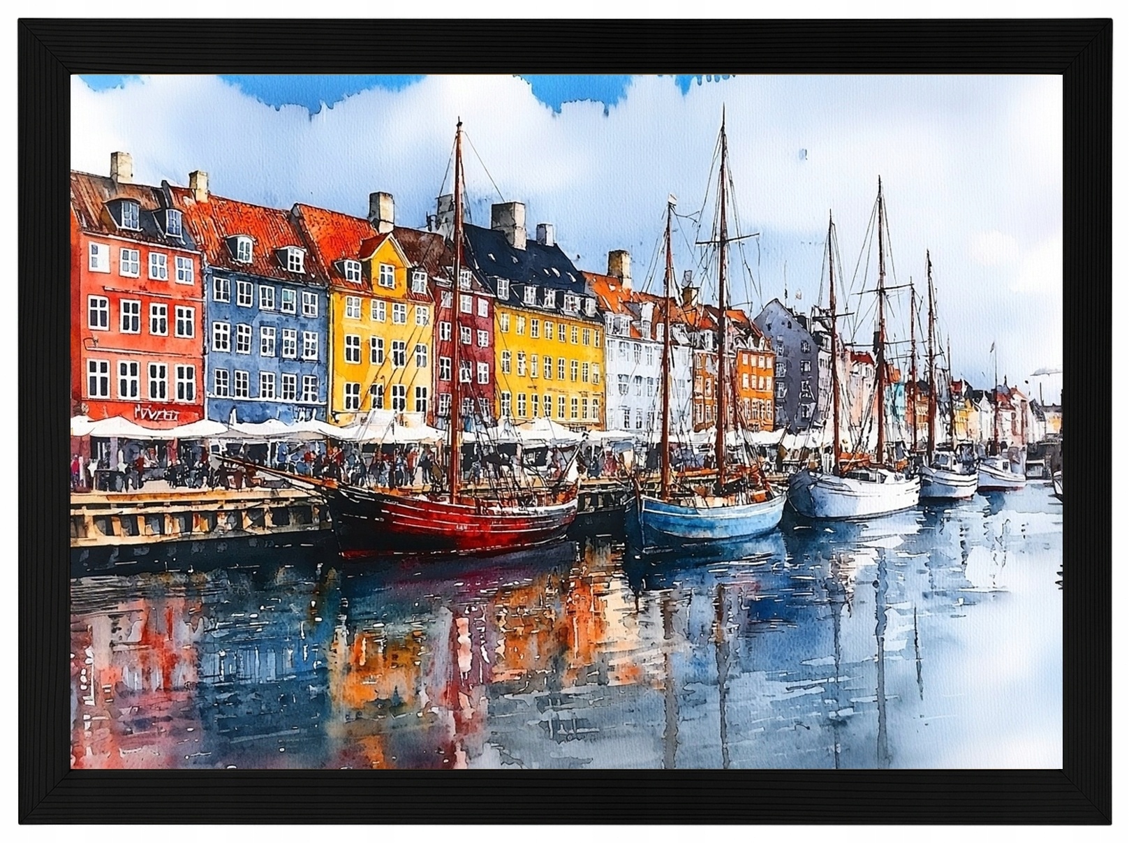 Plakát Rámeček Dřevo Krajina Město Dánsko Kodaň Nyhavn Kanál 100x70