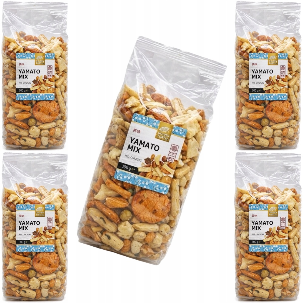 5x Azjatyckie Krakersy Ryżowe Przekąska Yamato Mix 300g Golden Turtle Brand
