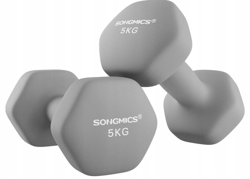 2 x litinové činky s pogumovaným neoprenovým povrchem pro fitness cvičení 2 x 5 kg