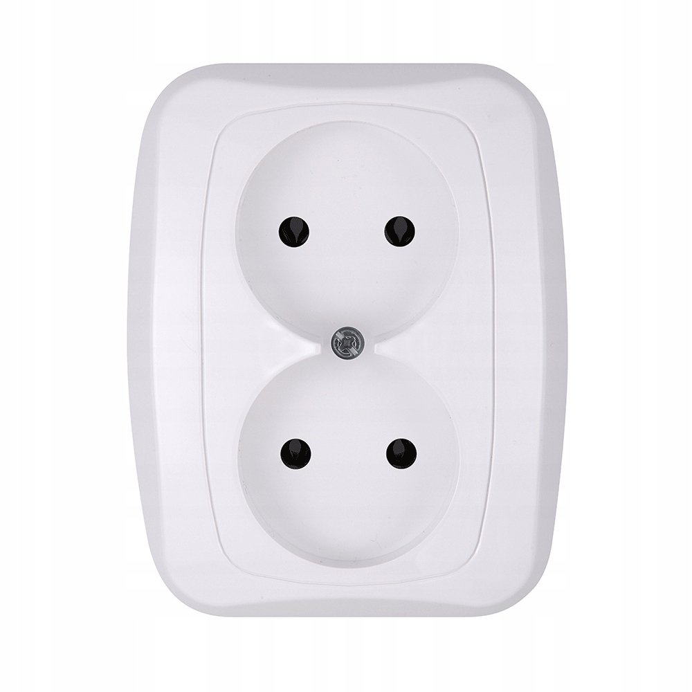 

Białe gniazdo podwójne bez uziemienia Atut Abex