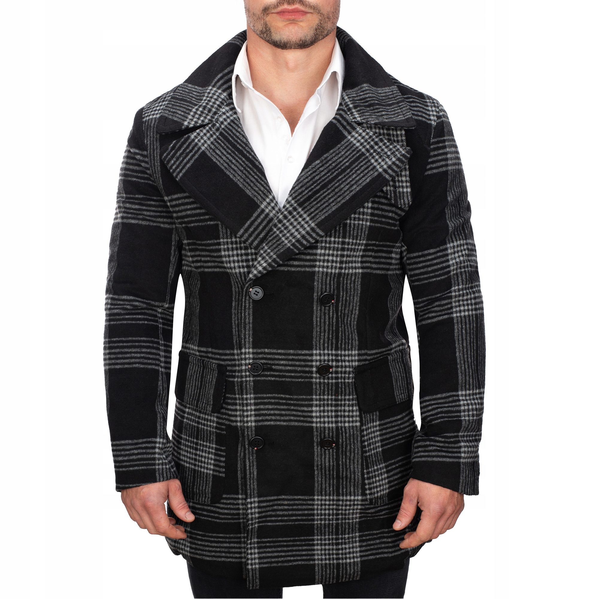 JP1193 vel. L Elegantní Dvouřadý Pánský Jarní Kabát