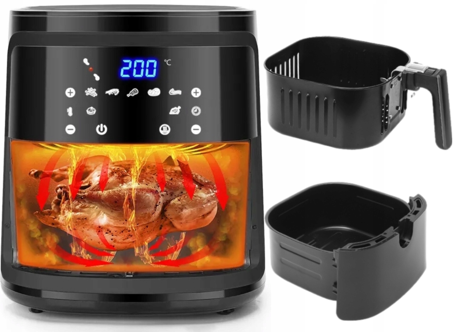 XXL Frytkownica Beztłuszczowa 7L 1900W Frytki Kurczak Obieg Powietrza 360°-Zdjęcie-0