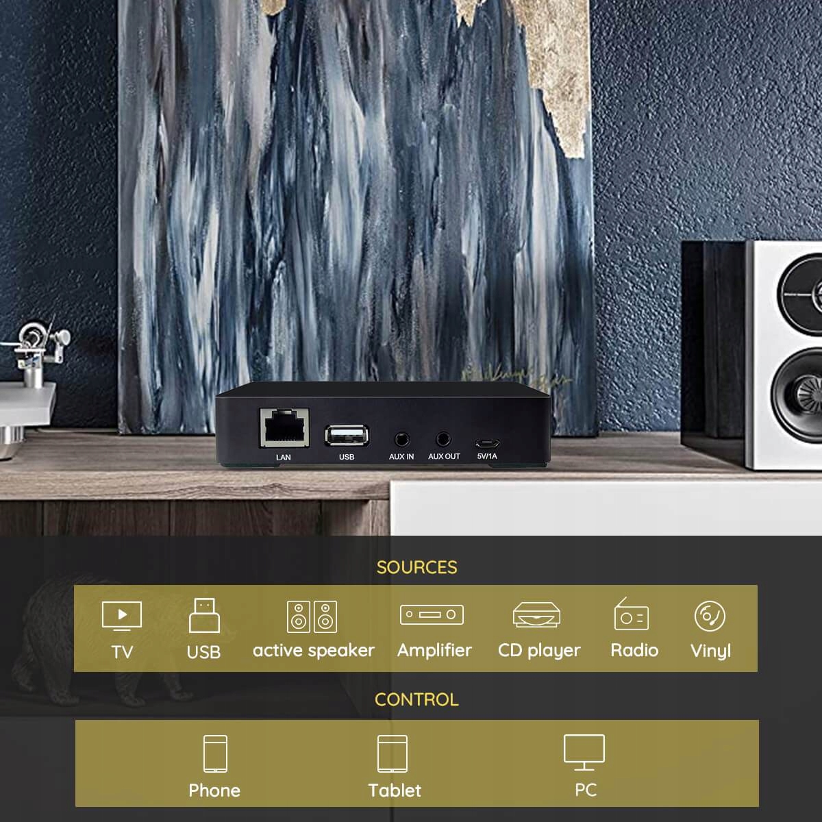 Arylic S10 Multiroom Streamer Wi-Fi, BT, Ethernet Wysokość produktu 2 cm