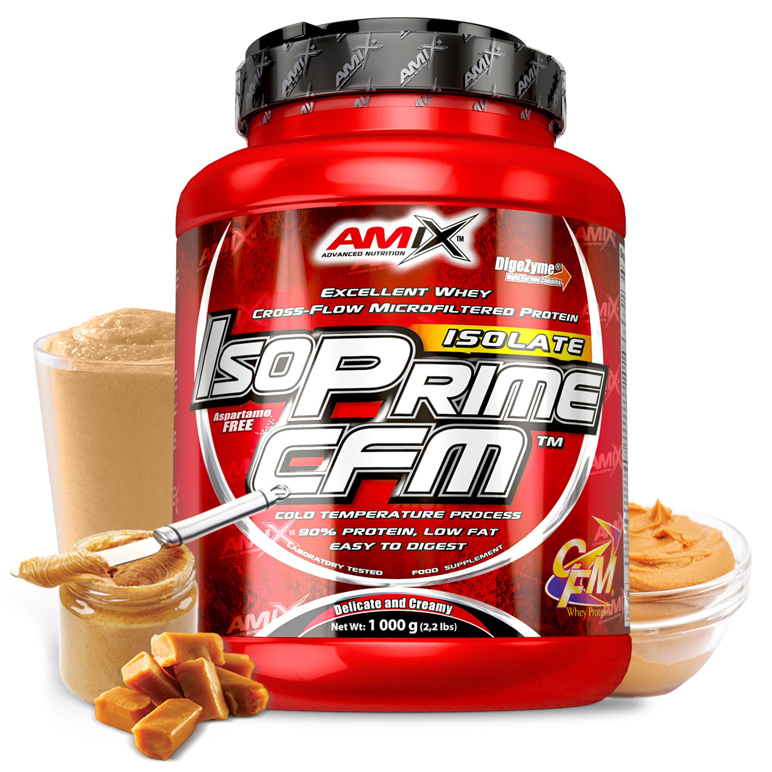Proteinový izolát Cfm doplněk stravy 1 kg arašídový krém karamel čokoláda
