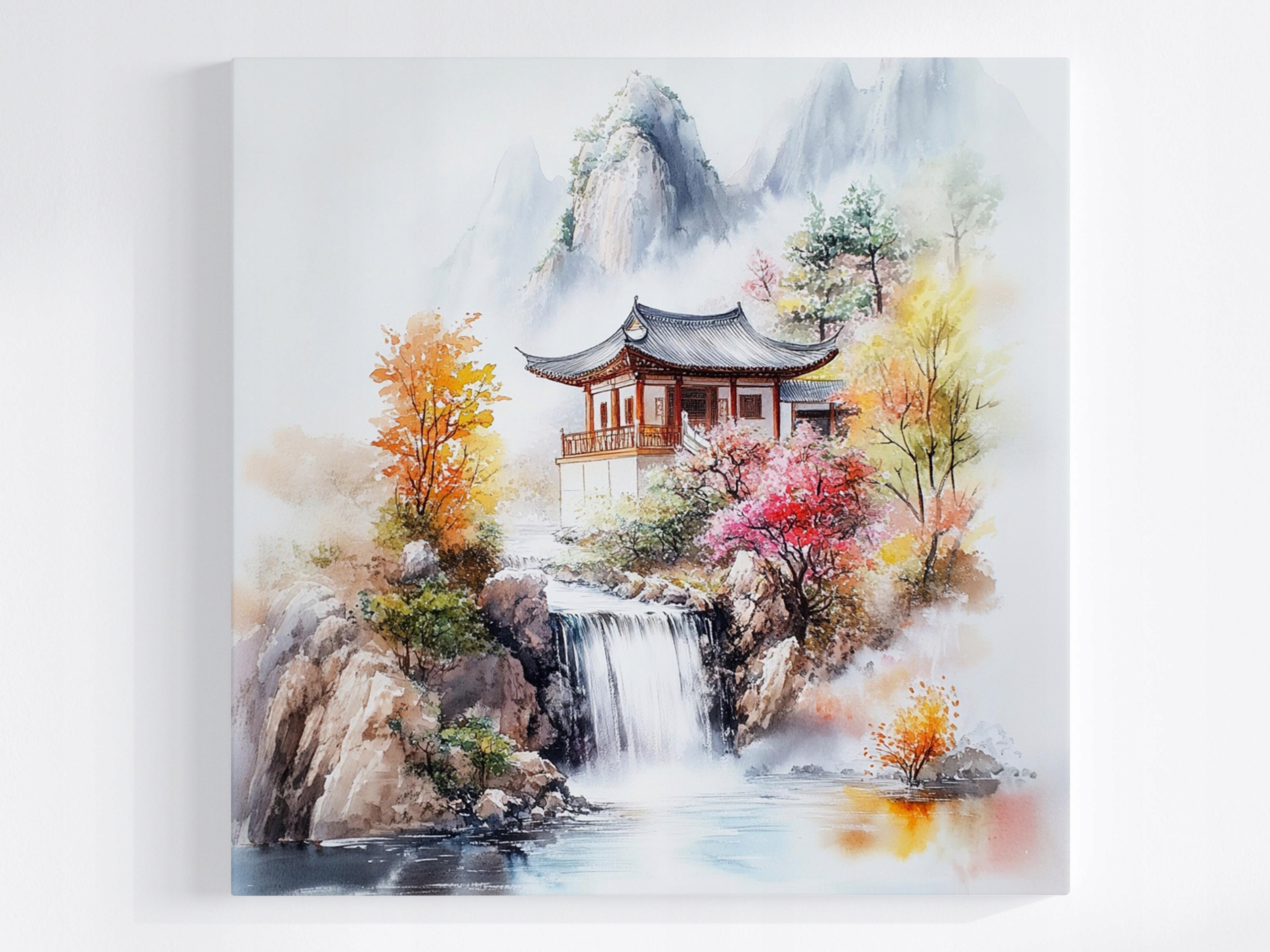 Obraz Na Plátně Canvas Japonsko Asie Hory Vodopád Barevné Stromy 80x80