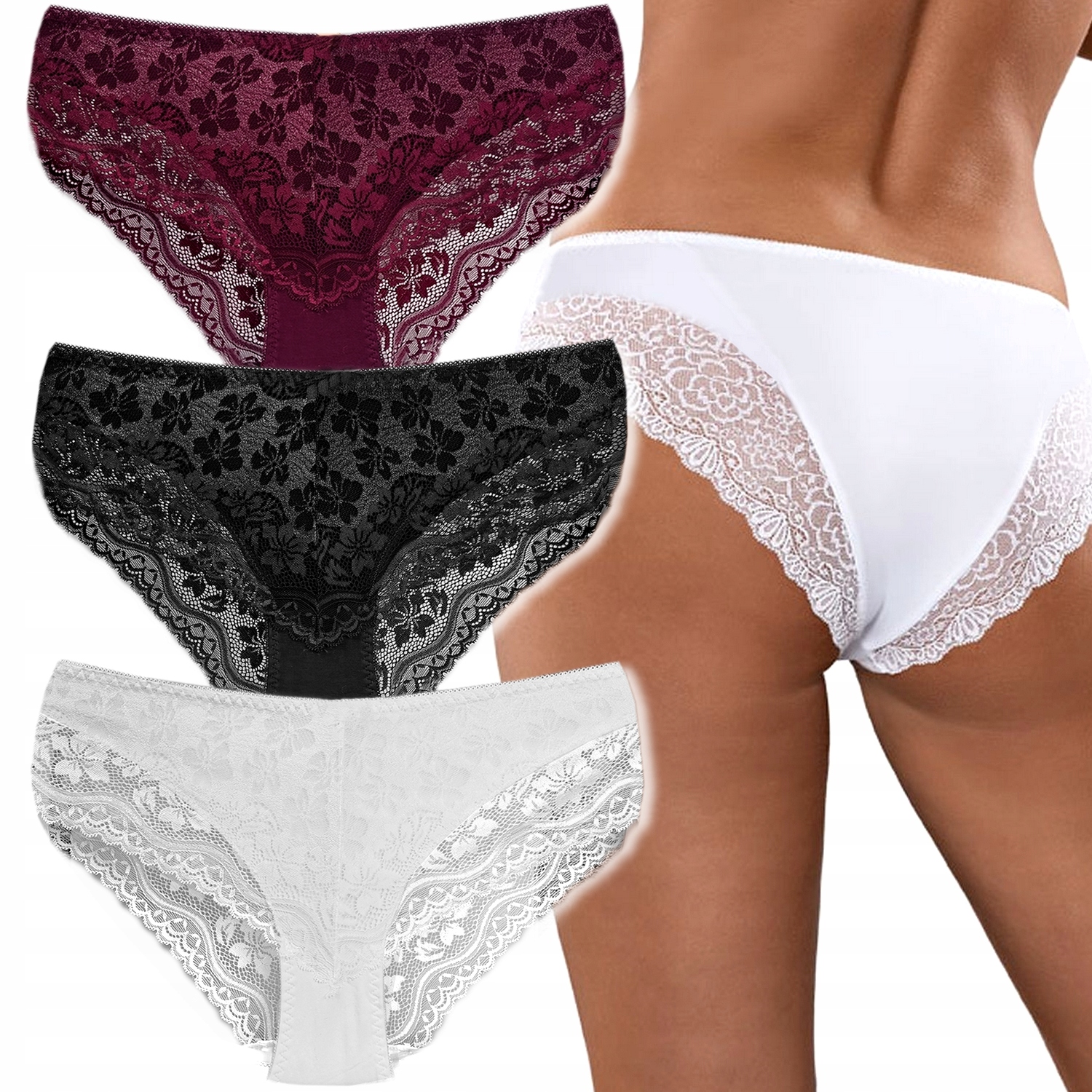 

3 Koronkowe Figi Wyszczuplające Majtki #XL/2XL