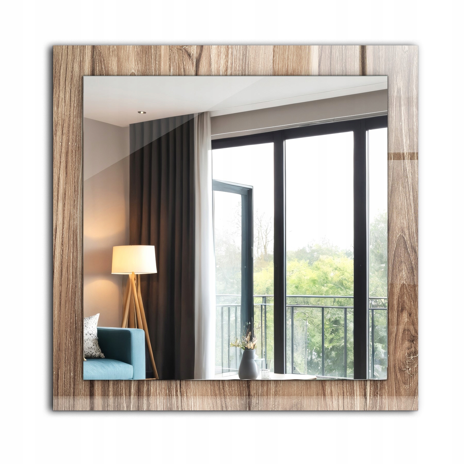 Štvorcové závesné zrkadlo na stenu 60 cm x 60 cm Drevená podlahová doska