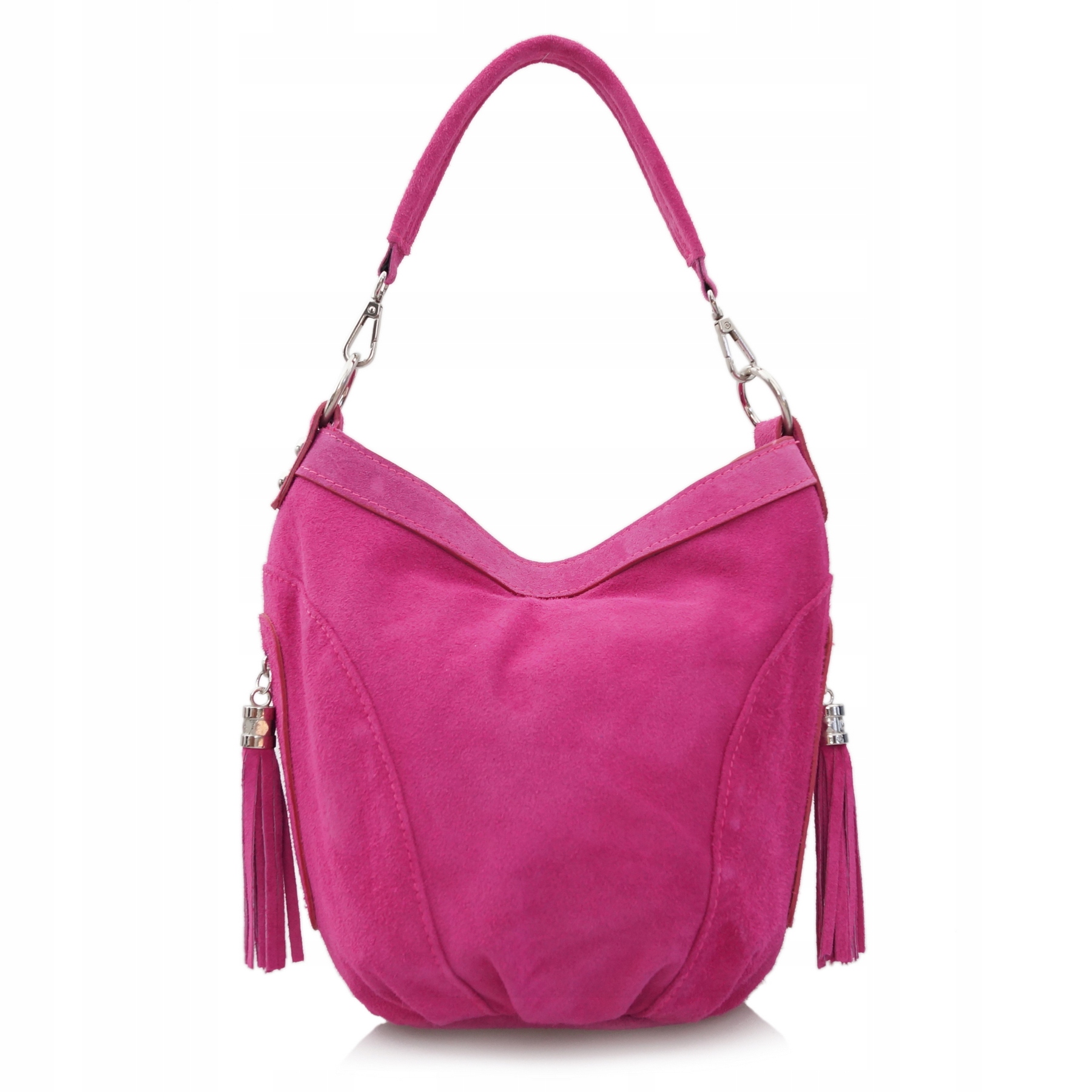 

Torebka zamszowa worek z frędzelkami Fuksja