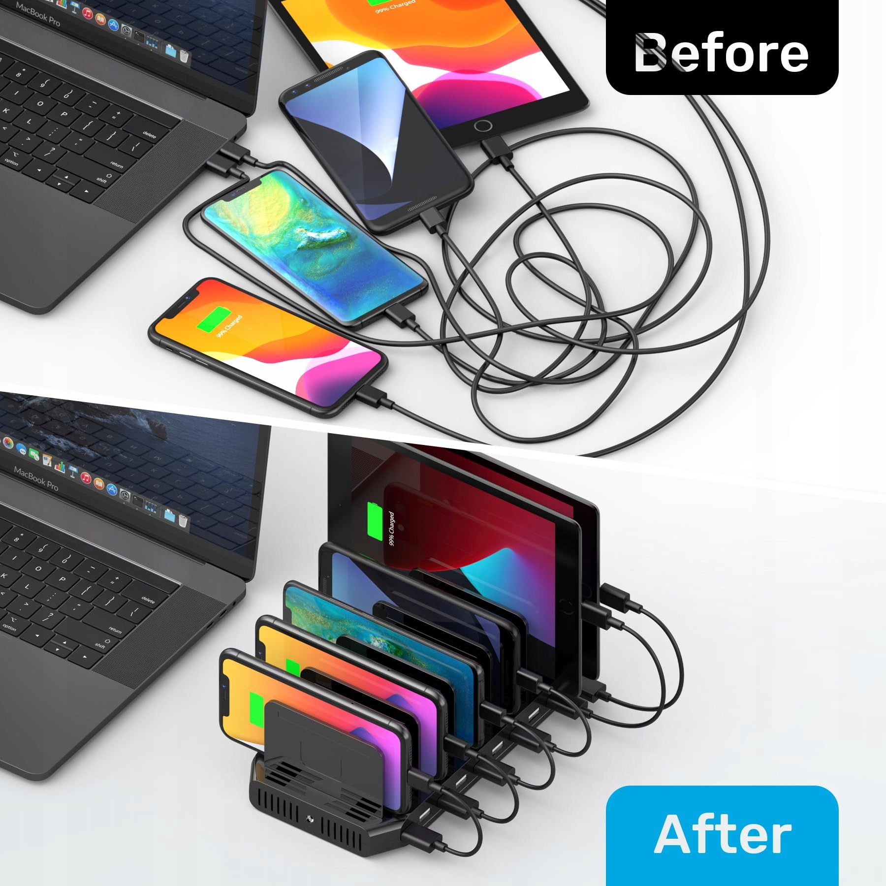 UNITEK Stacja Ładowania 60W 10 Portów USB Organizer na Tablety i Urządzenia — miniatura 4