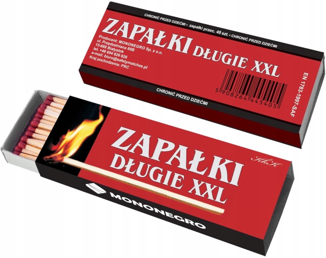 Zapałki Długie XXL 170mm do Zniczy Grill Kominek Piec Ognisko 1op. 40szt.