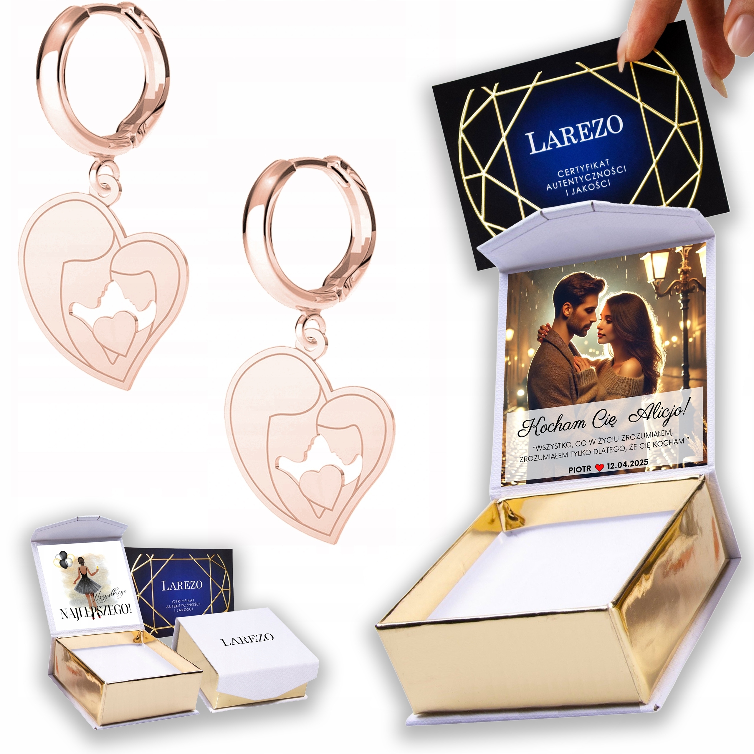 Náušnice Pozlacené 925 srdce Matka s dcerou Maminka srdce Srdíčka Potisk