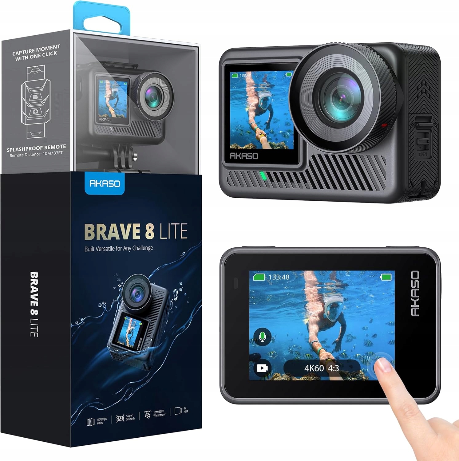 Wodoodporna Kamera Sportowa Akaso Brave 8 Lite 4K60 Ultra Hd Video 20MP Hdr