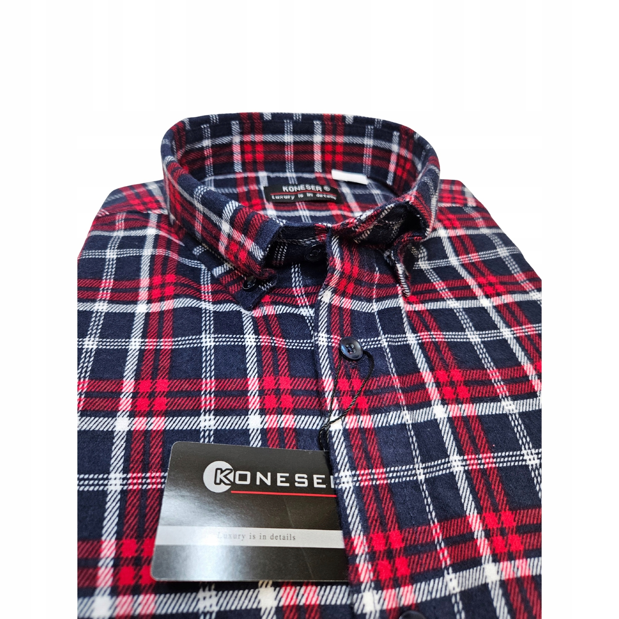 Koszula Męska Flanelowa W Czerwoną Kratę 100 % Bawełna Miękka Koneser XL