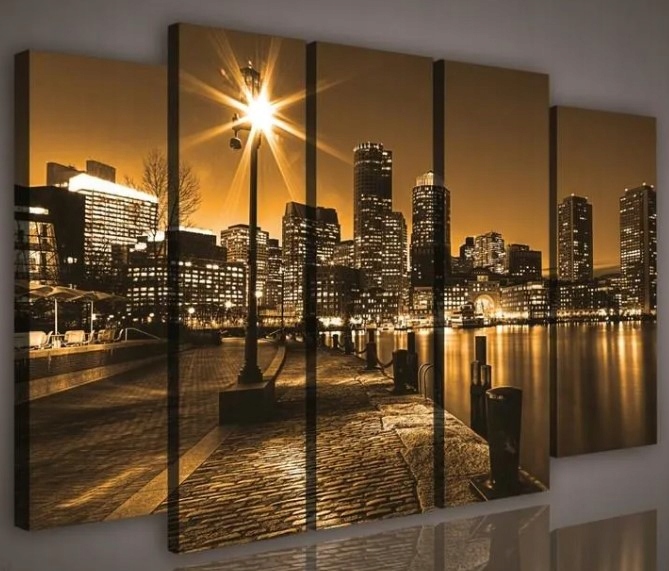 Obraz 150x100 Nočné mesto, mestská krajina, panoráma, svetlo, odraz vody