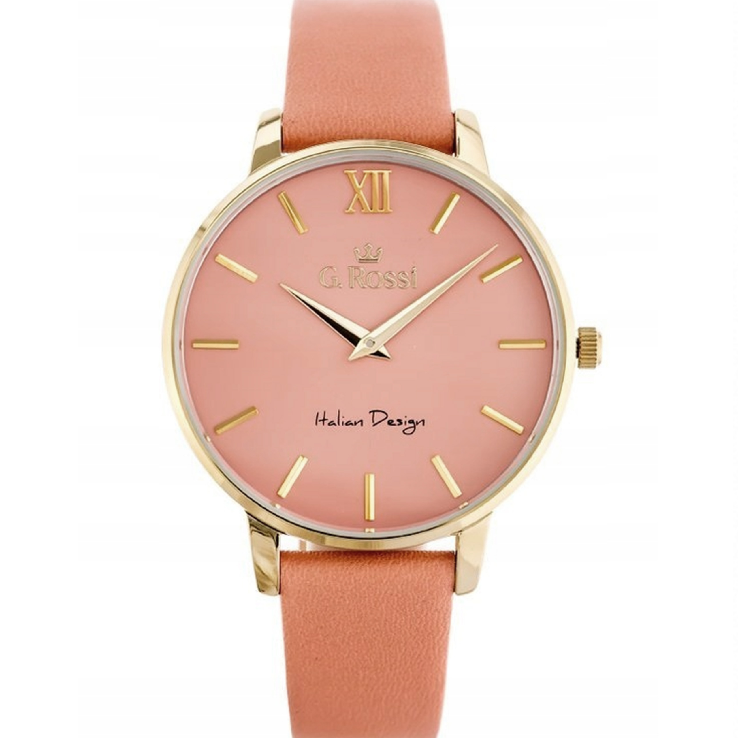 Zlaté dámské hodinky s růžovým koženým řemínkem jako dárek pro ženu