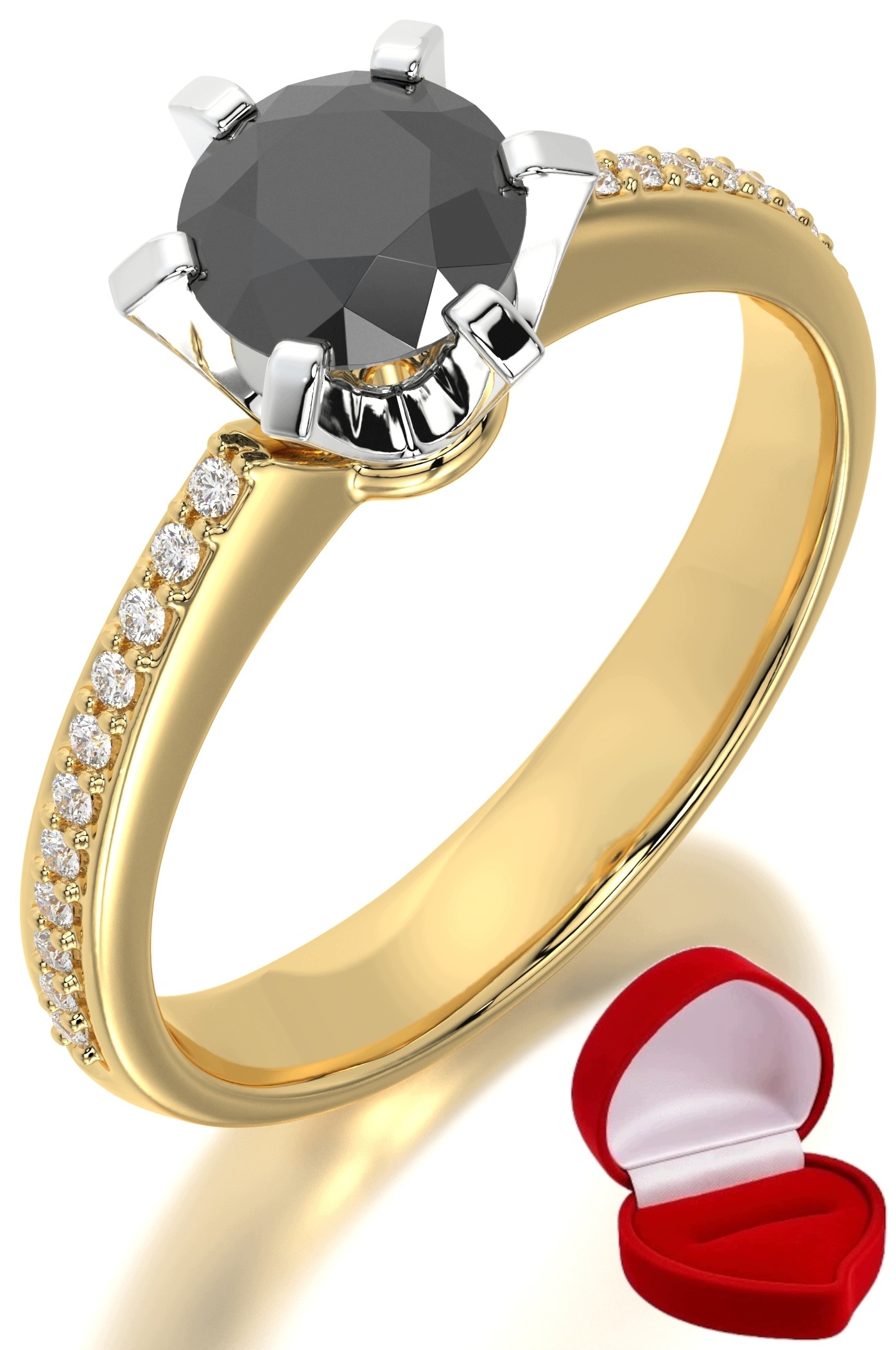 Zlatý Prstýnek 585 14k Černý Briliant 0,70 ct R9