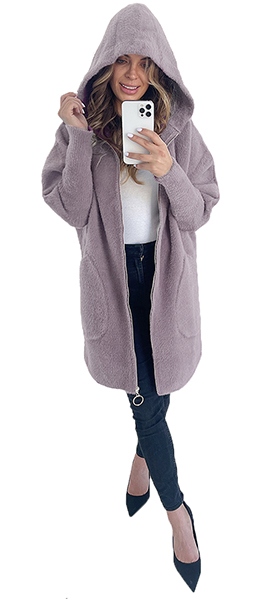 KLASYCZNY CIEPŁY PŁASZCZ Z ALPAKI NA SUWAK KOLORY Kolekcja jesienny zgaszony wrzosowy