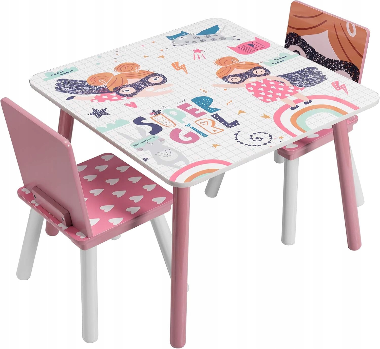 Eugad Sada Pre Deti Stolík 2 Stoličky Biela Ružová Drevo 60 X 60 X 44