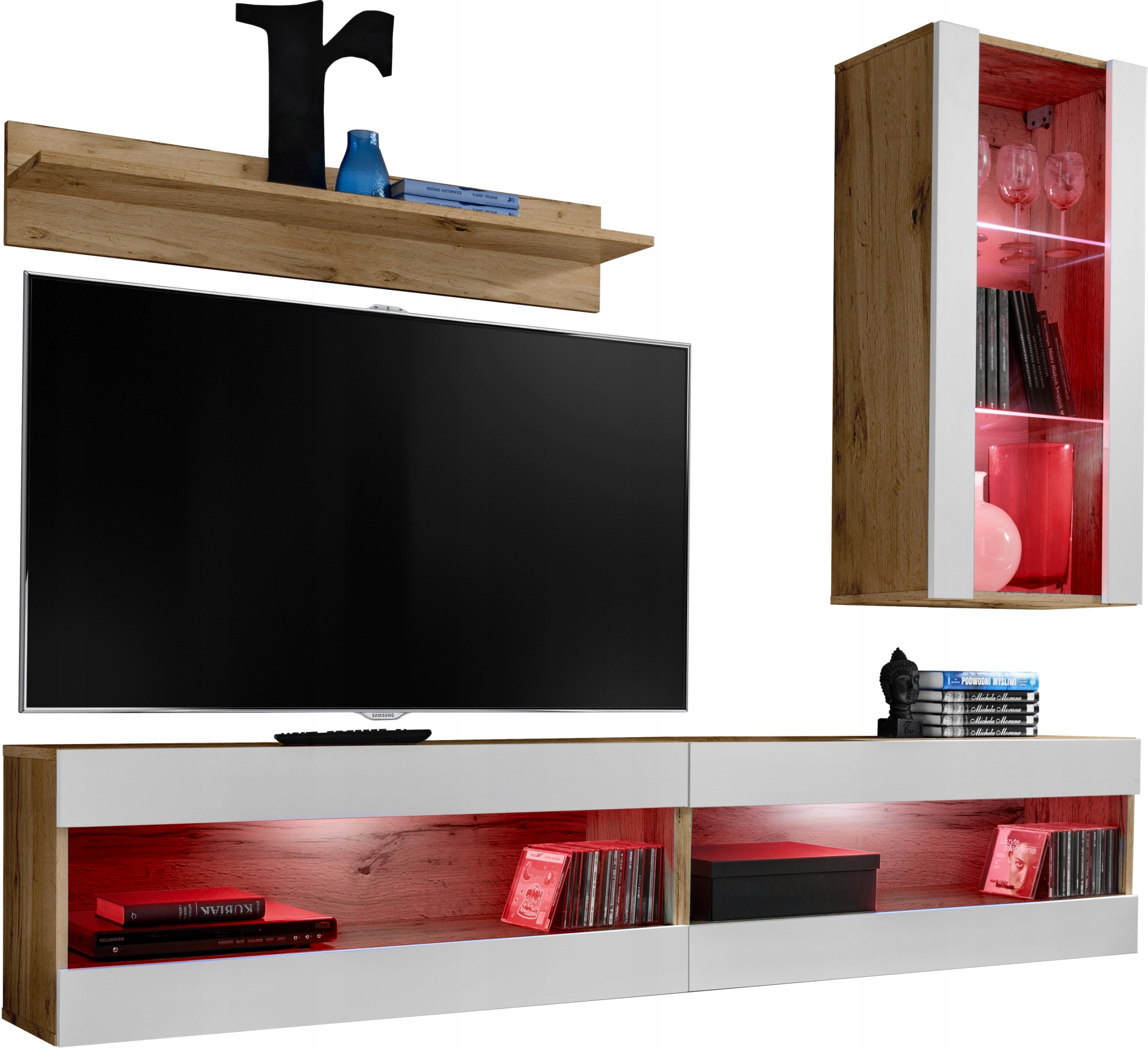 Sada nábytku Rtv Tivoli SET5 Dub Wotan/Biela, Led Rgb
