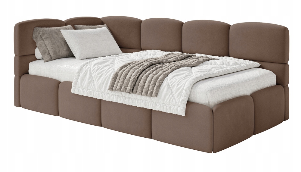 Postel pro mláděž 120 x 200 cm Cloudy hnědá velurová matrace levá