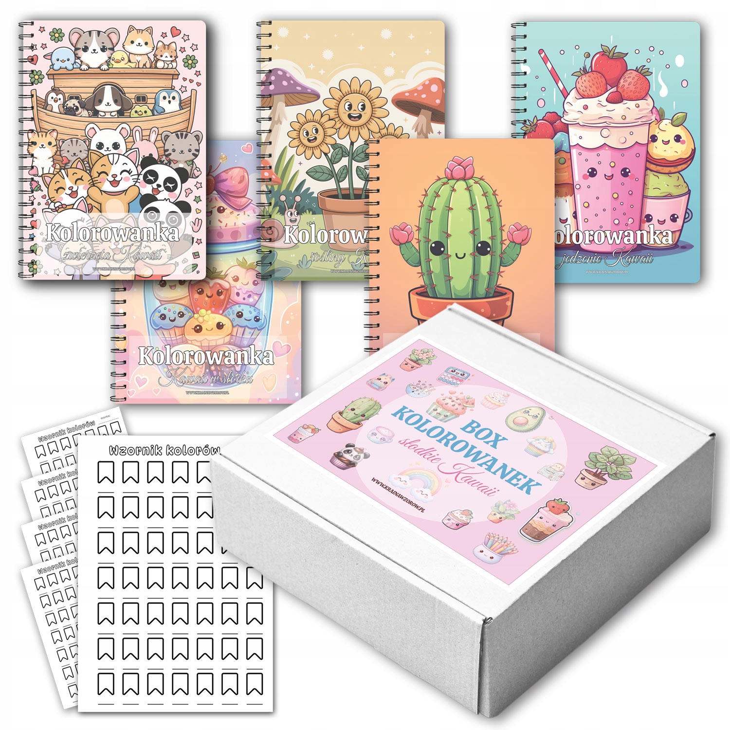Słodkie Kawaii Box Kolorowanek na spirali A5 wzorniki podkładki PREZENTt