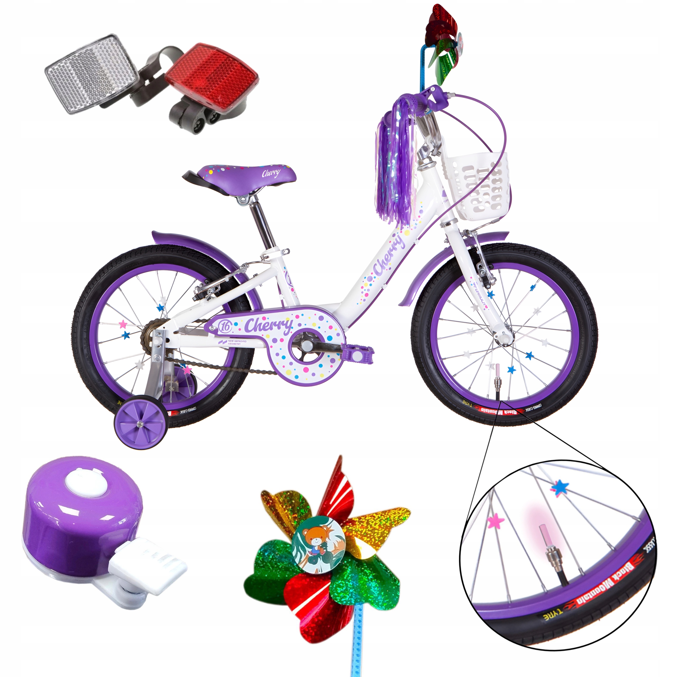 Rower dziecięcy dla dziewczynki 3 lata rama 8,5" koło 16" Boczne Koła