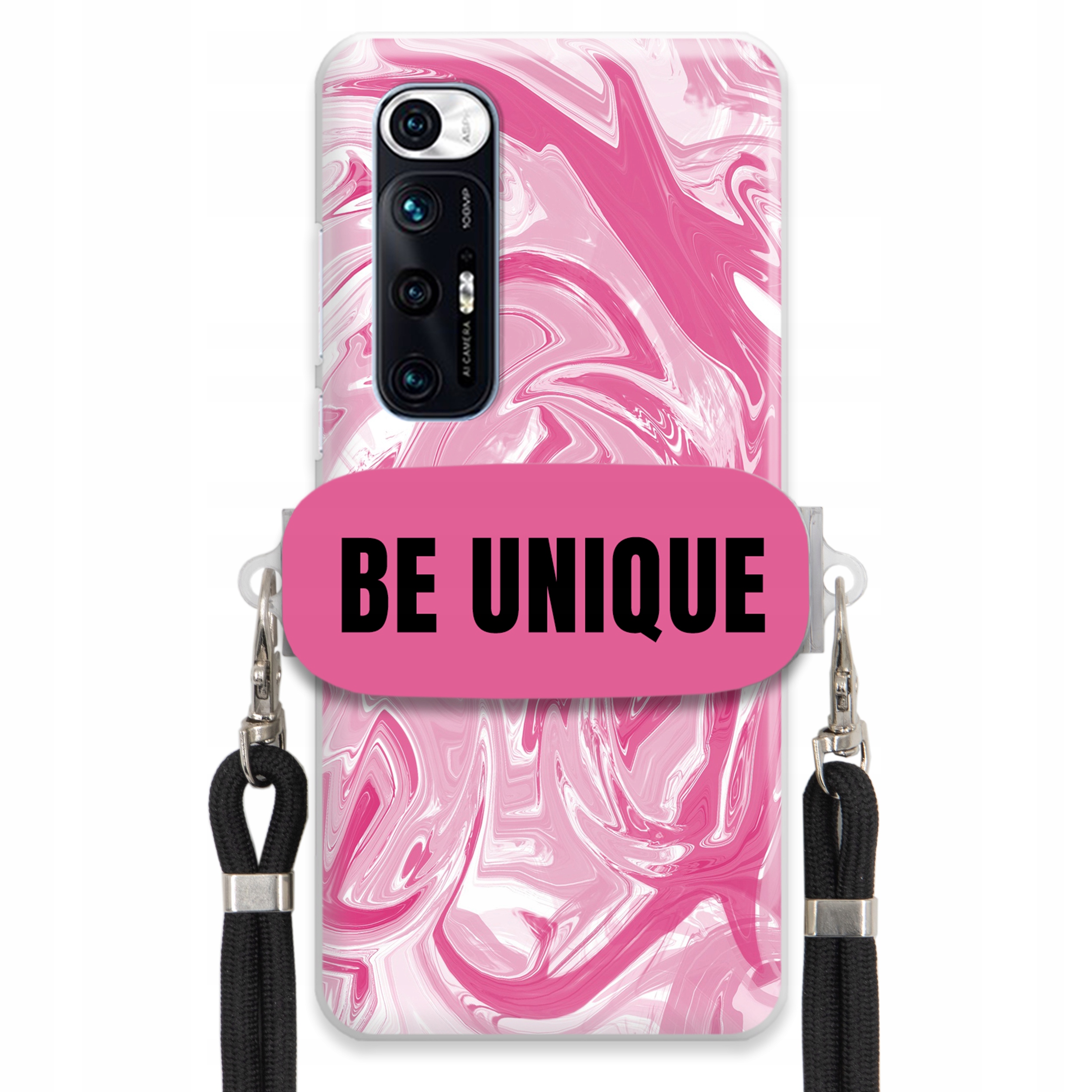 Pouzdro pro Xiaomi Mi 10s Uchytka Šňůrka Černá Růžová Mramor Be Unique