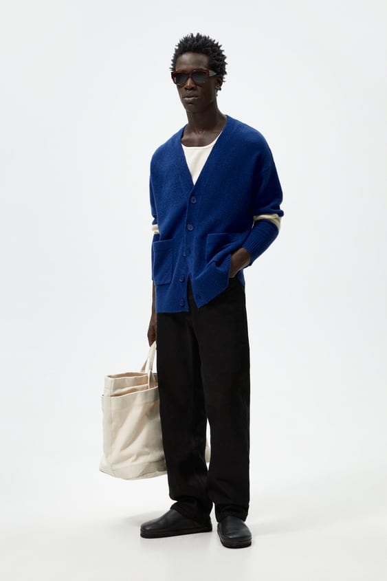 ZARA MAN NIEBIESKI KARDIGAN NAPISY XL WIOSNA Marka Zara