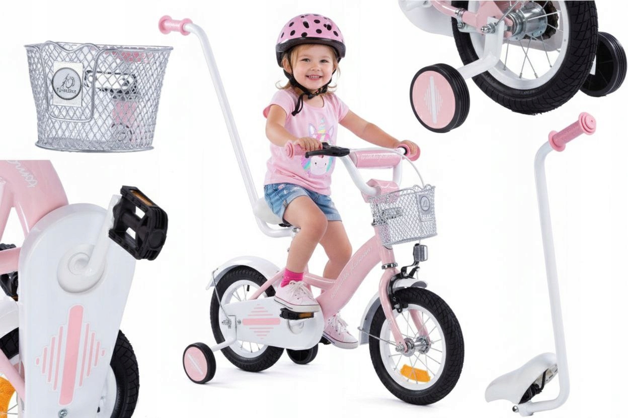 Rower Tomabike Platinum 12 cali prowadnik kosz dzwonek V-break róż 12"