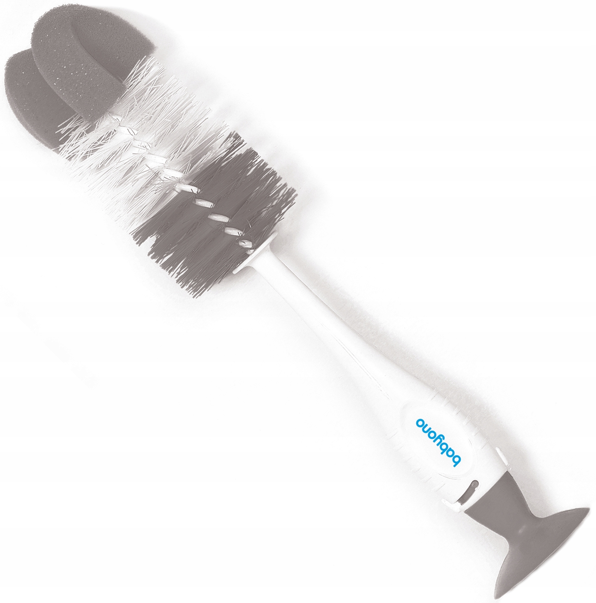 BABYONO SZCZOTKA Z PRZYSSAWKĄ BUTELEK I SMOCZKÓW SZARA