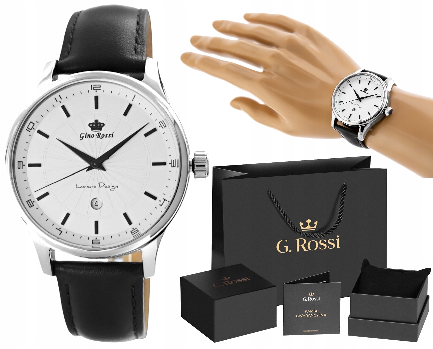 

Skórzany Zegarek Męski Analogowy Silver Na Prezent