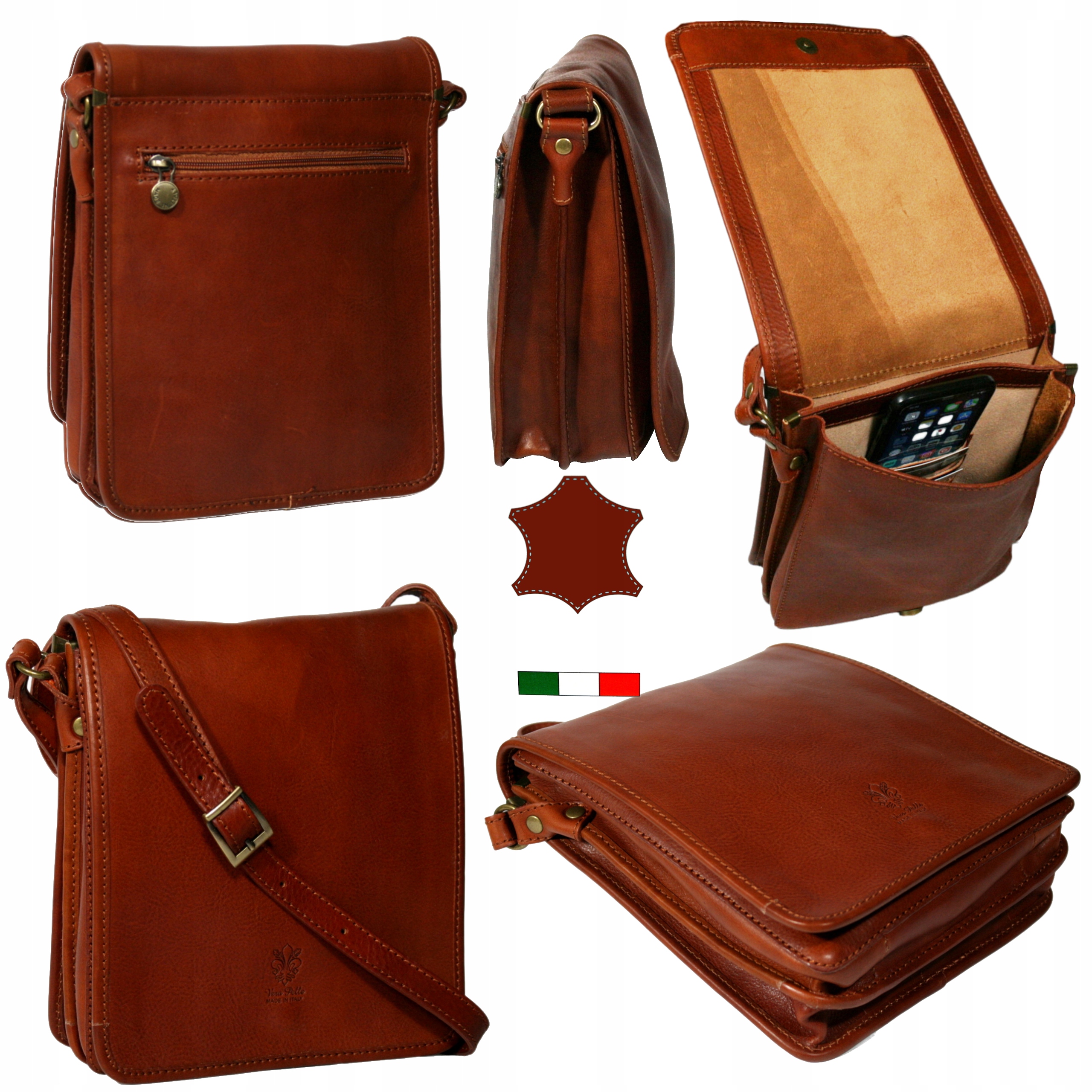 Pánská kožená taška přes rameno hnědá italská kabelka přes rameno vintage