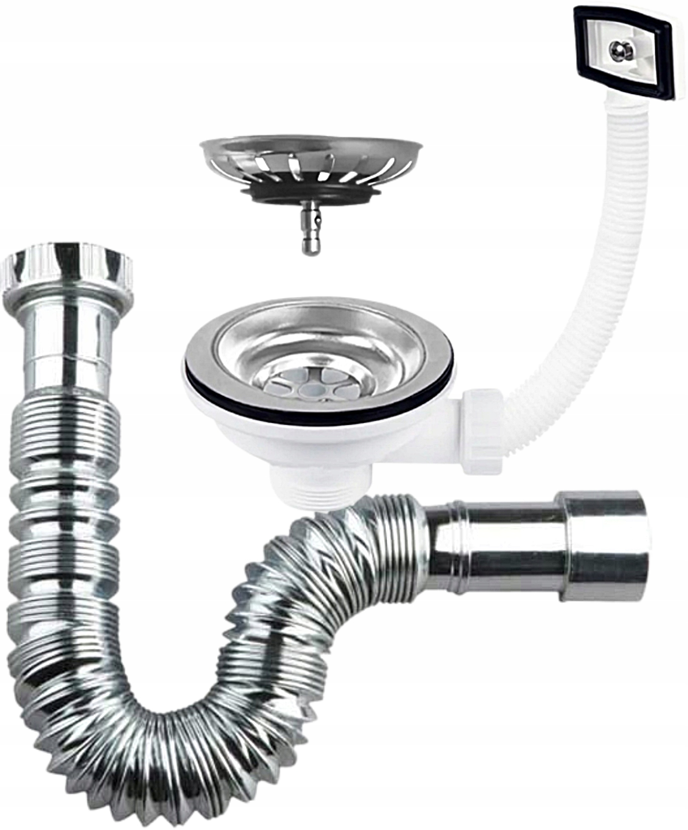 SYFON DO ZLEWU OSZCZĘDZAJĄCY MIEJSCE REGULOWANY DN 40/50 Z SITKIEM 115 MM