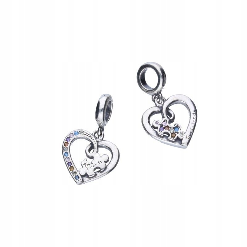 Stříbrný přívěsek Bead 925 s prolamovaným srdíčkem a zirkony, barevné zirkony
