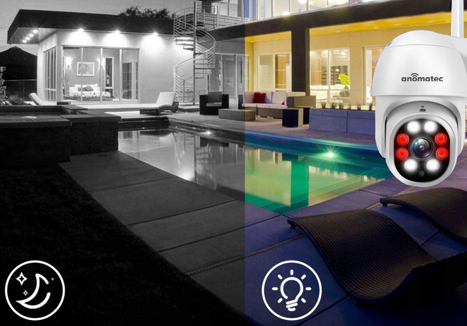 BEZPRZEWODOWA KAMERA OBROTOWA WIFI ZEWNĘTRZNA 4MPX DARMOWA APLIKACJA TUYA Model WiFi AN-SDIP4036-T1 SDIP TUYA 4Mpx OBROTOWA LED-IR