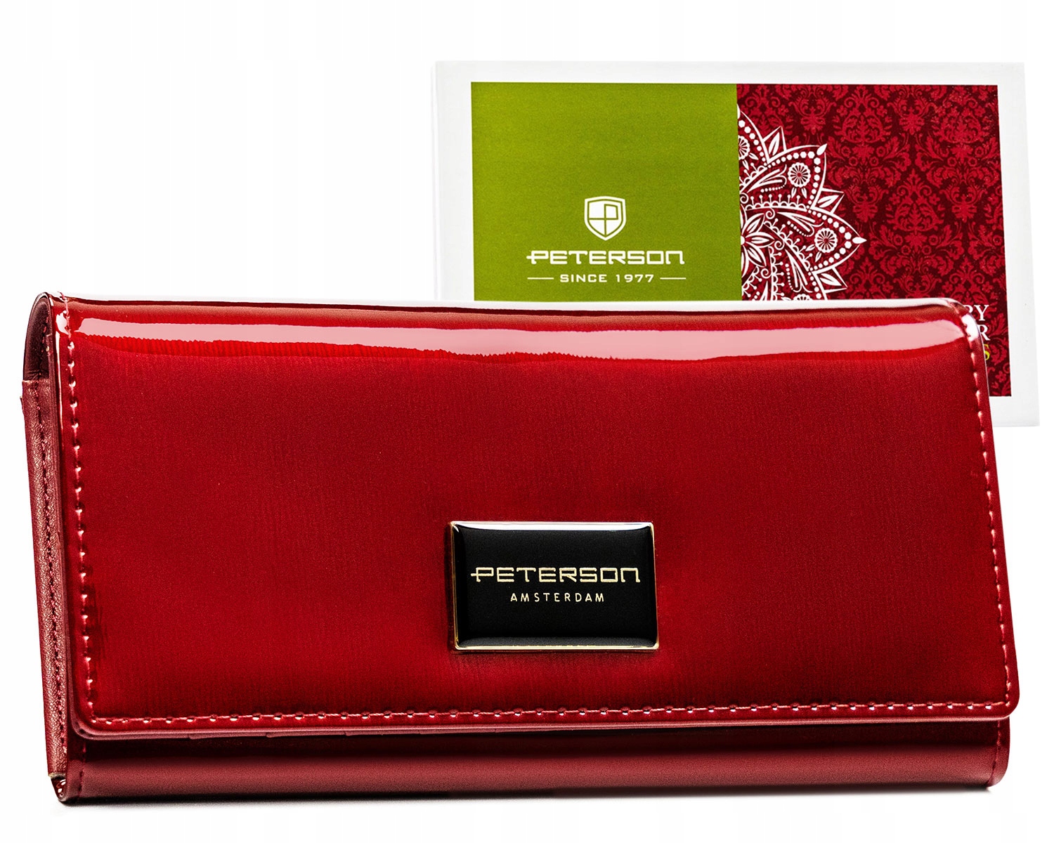 Portfel damski Rfid czerwony Peterson ze skóry naturalnej lakier