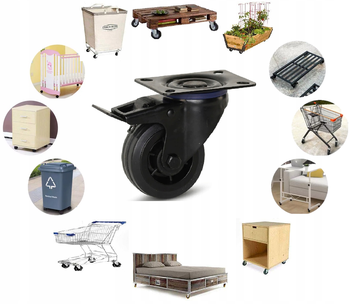 Koło obrotowe 80 mm kółko 60kg z gumy hamulec Rodzaj skrętne z hamulcem