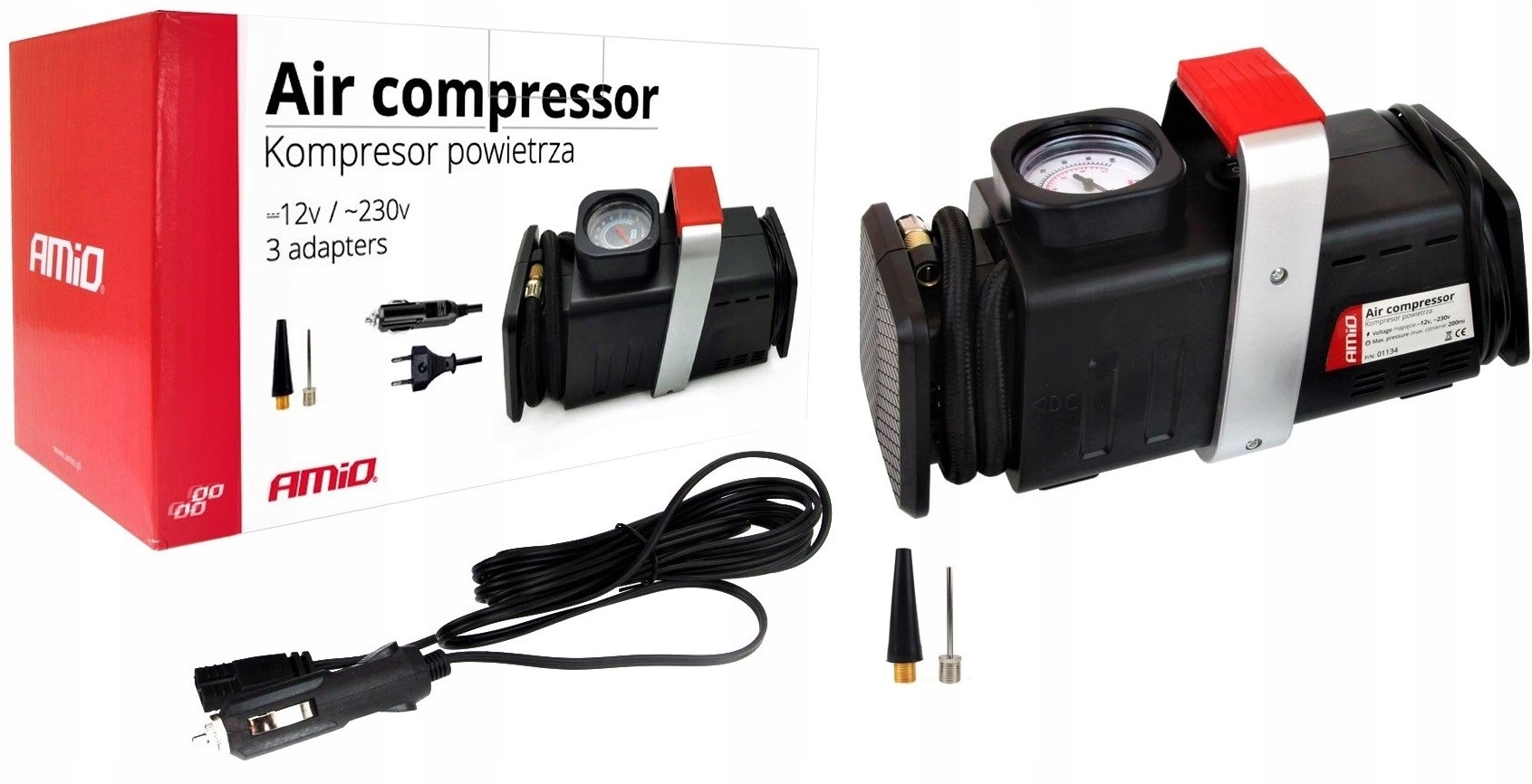 ELEKTRYCZNA POMPKA ROWEROWA KOMPRESOR POWIETRZA 12V/230V Manometr tak